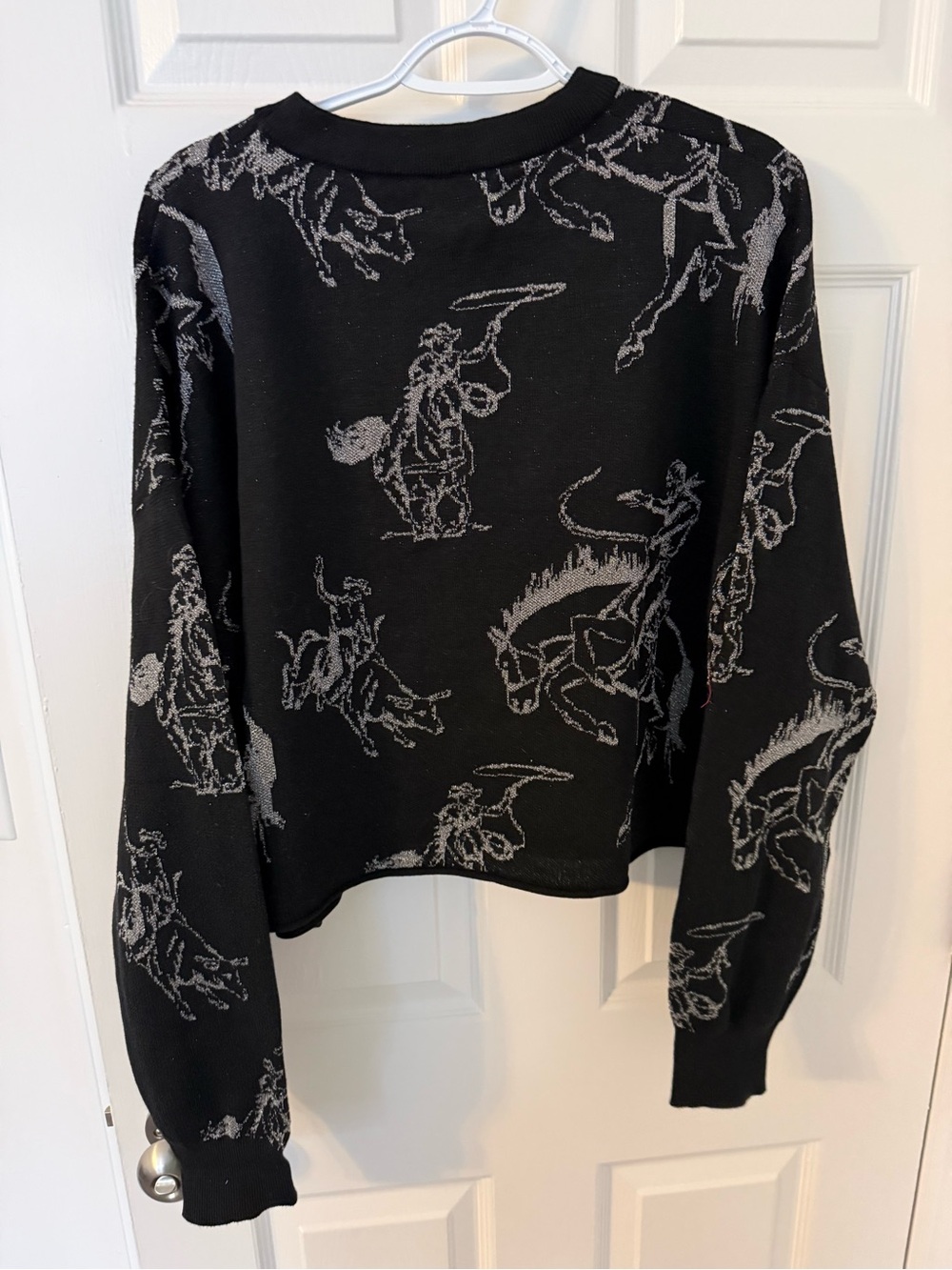 Two2Fly Black Crewneck Sweater with Gray Rodeo Pattern - Picture 2 of 7